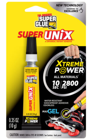 SUPERUNIX UNIVERSAL INSTANT ADHESIVE On Packaging | The Original Super Glue Corporation.