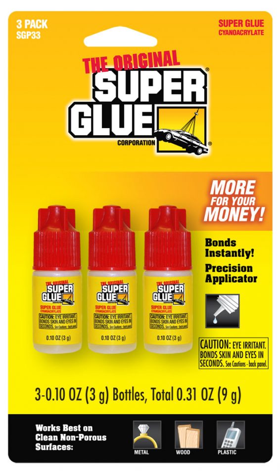 SUPER GLUE – BOTTLE On Packaging | The Original Super Glue Corporation.