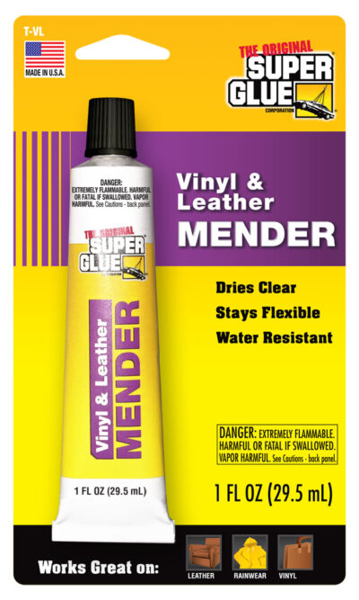 Vinyl and Leather Mender On Packaging | The Original Super Glue Corporation